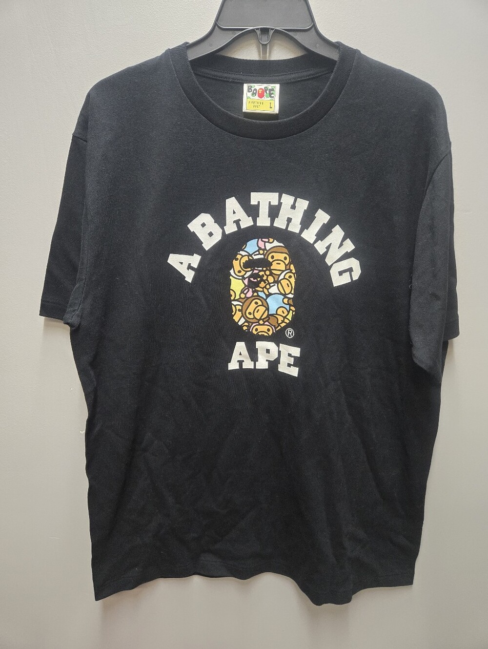 A Bathing Ape BAPE Milo Pool College T Shirt Black Mens Large Short Sleeve